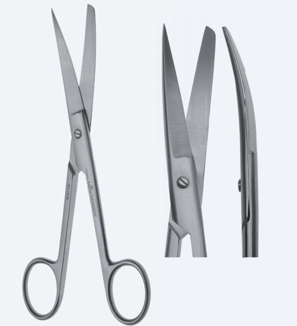 Ножиці, хірургічні, стандартна модель, вигнуті, з одним тупим і одним гострим кінцем, довжина 145 мм, 5 3/4". Бренд - Asanus Medizintechnik Gmb, Німеччина